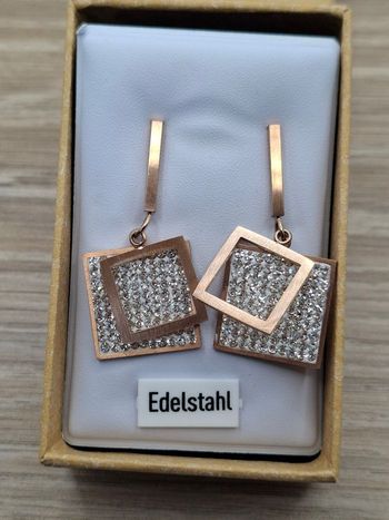 Boucles d'oreilles pendantes - Acier Inoxydable & Cristaux - Doré Rose