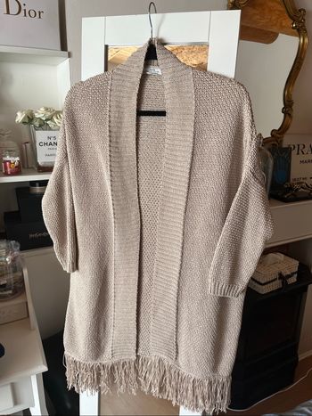 Gilet kimono à franges beige bohème T.M Mango TBE 🌾