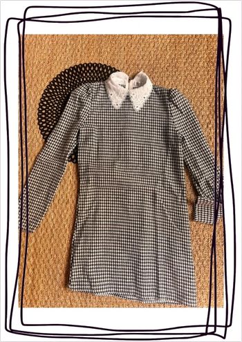 Robe carreaux pied de poule col dentelle