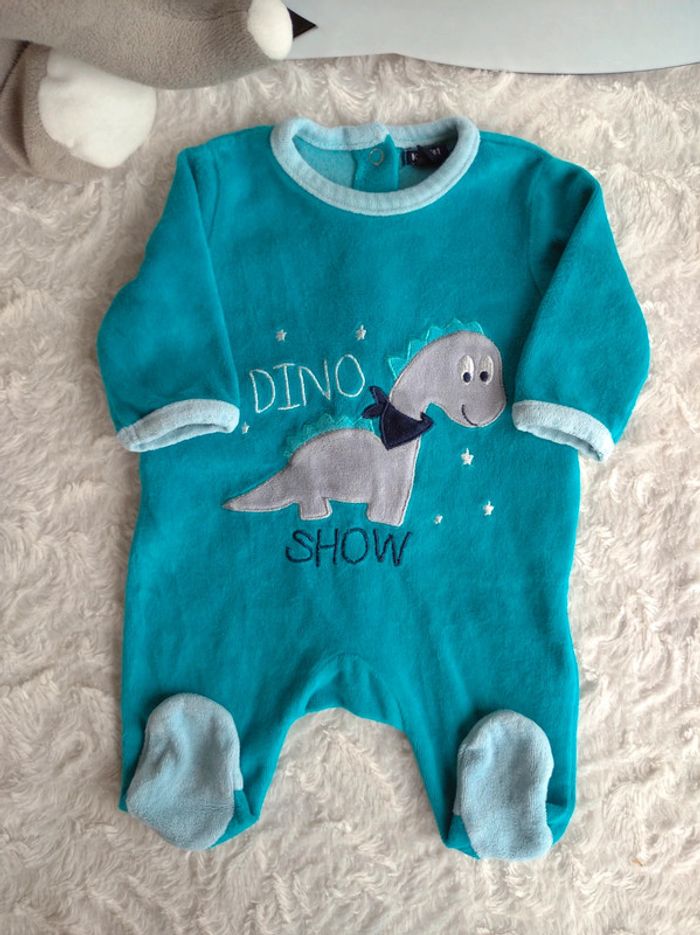 Pyjama grenouillère velours Garçon 1 mois Dino show Dinosaure Kiabi - photo numéro 2