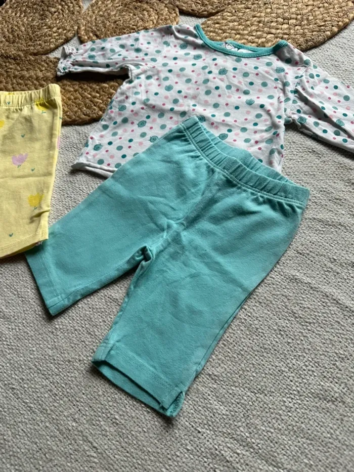 Lot fille 1-3 mois teeshirt pois + 2 leggings pantacourt - photo numéro 4