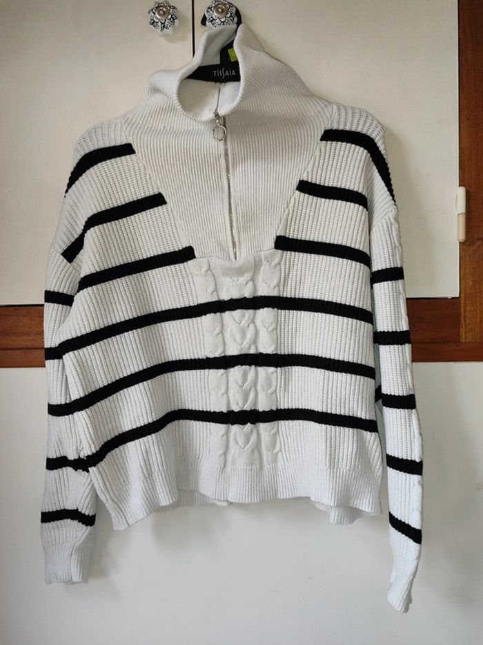 Pull marinière rayé noir et blanc Pimkie taille S - photo numéro 5