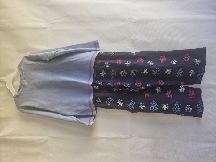 Pyjama 2 pièces mixte 4 ans Tissaia Bleu marine bleu clair Ours avec bonnet flocons de neige - photo numéro 2