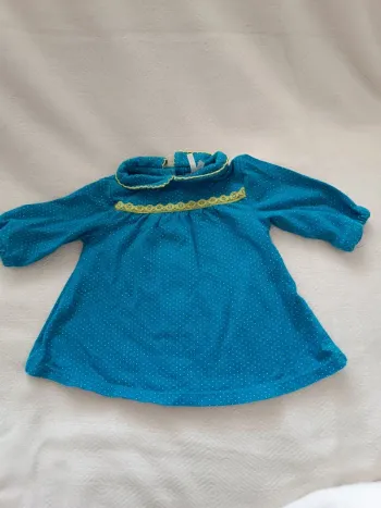 🎀 jolie t-shirt manche longue bleu et vert motif point vert taille 1 mois orchestra 🎀