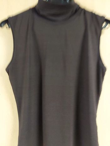 Tee-shirt femme marron à  col roule  sans manches taille