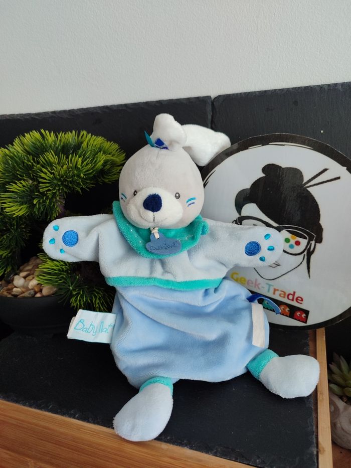doudou marionnette lapin baby nat' tipioux bn0463 bleu gris indien Turquoise