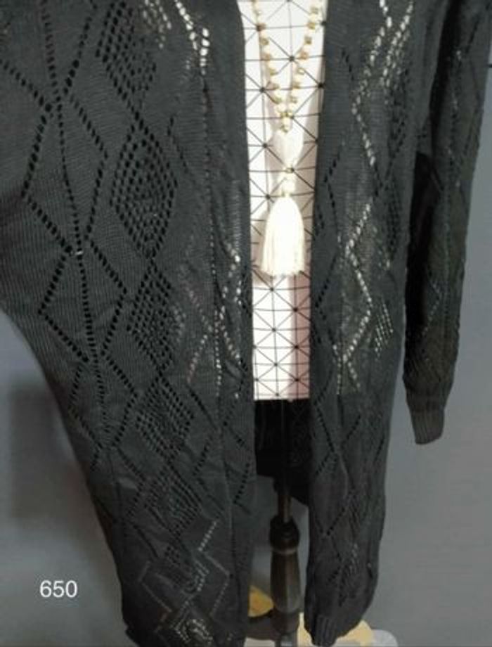 Cardigan Long Noir Grande Taille 52 – Boutonné, Manches Longues, Style Décontracté - photo numéro 2