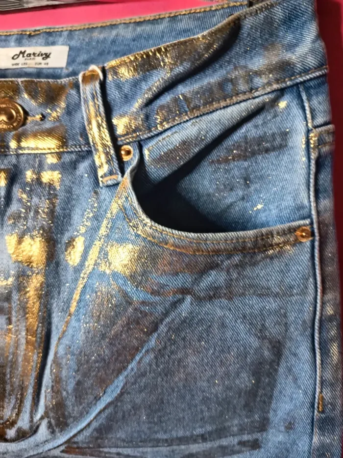 Jean enduit, métallique doré Marivy Denim coupe bootcut (A273) - photo numéro 3