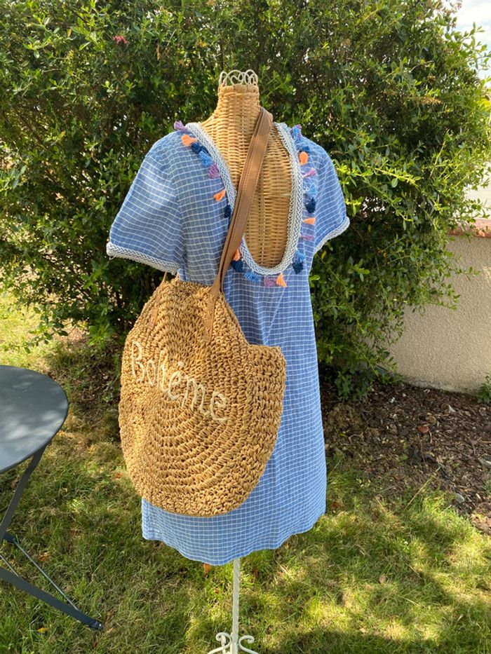 Robe été bleue et blanche à carreaux avec pompoms taille XS - photo numéro 10