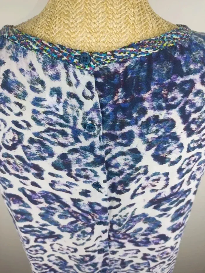 Blouse / top manches courtes léopard violet noir bleu blanc taille L Sud Express - photo numéro 5