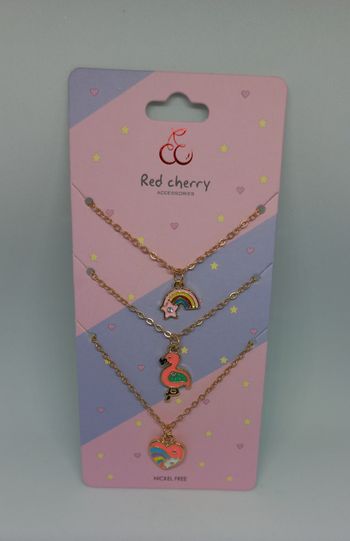 Lot 3 colliers fantaisie enfant fille arc en ciel cœur flamant rose
