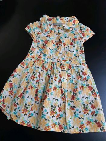 Robe vintage friperie fleurs bebe fille 18 mois jaune vert blanc