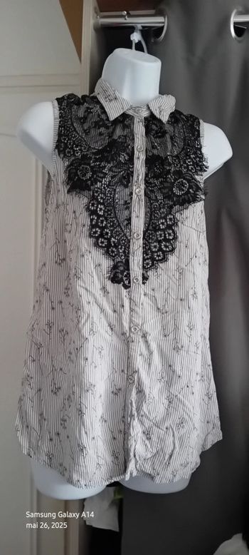 Blouse sans manches avec dentelle et perles à rayures gris noir femme 40 amogo mode