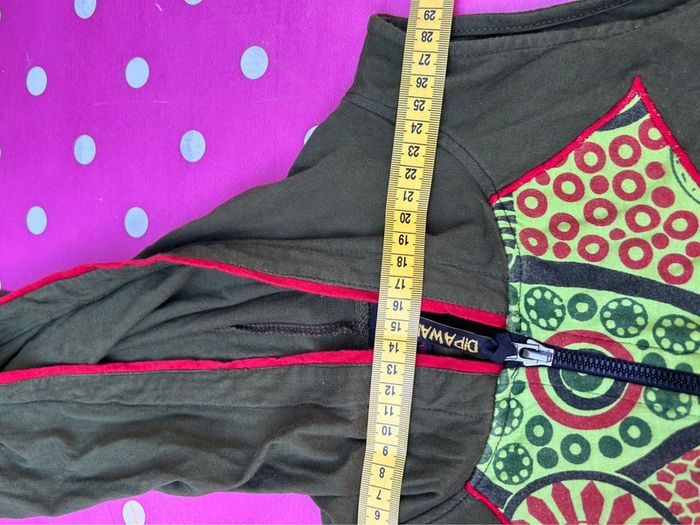 Veste longue gilet sans manches dipawali himitsu taille S M coton - capuche lutin kaki Népal - photo numéro 10