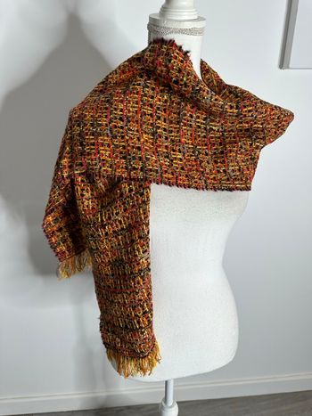 Écharpe en tweed orange et multicolore Vintage 25x160cm