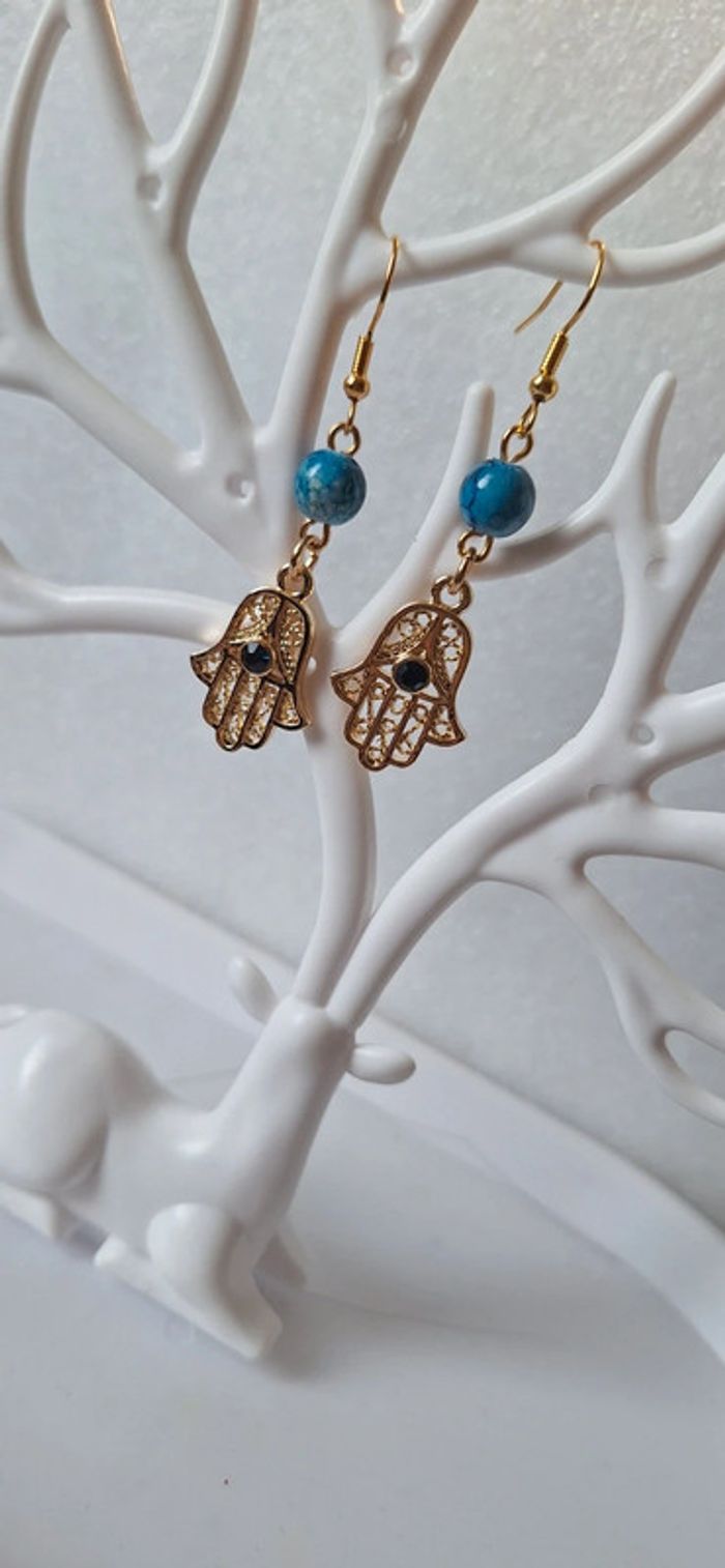 Boucle d'oreilles pendantes main de fatma - photo numéro 5
