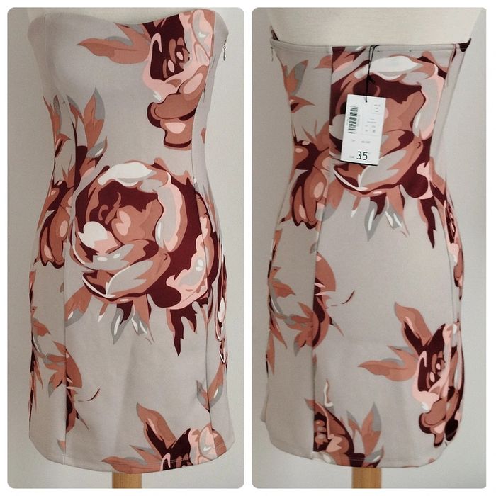 Robe bustier grise fleurie Mosquito taille 38 neuve avec étiquette