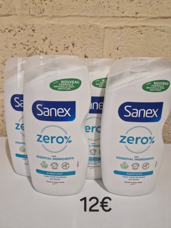 Lot de 4 gel douche sanex zero% purifiant 4x470ml