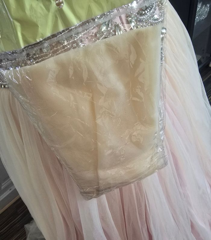 Robe de soirée rose et crème bustier brodé argenté tulle dégradé taille 36 S - photo numéro 8