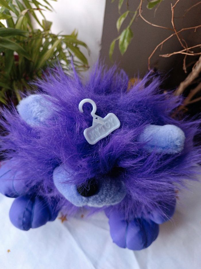 Peluche plush lion teddy parachute puffalump mytoy toy sylvertoys violet mauve purple vintage - photo numéro 6