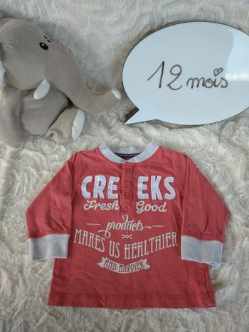 Polo tee shirt chemise manches longues Garçon 12 mois Creeks 100% coton