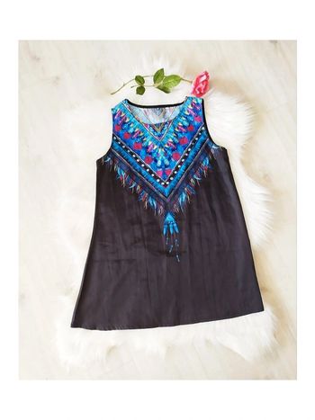 Tunique débardeur top sans manches taille S motif indien plumes