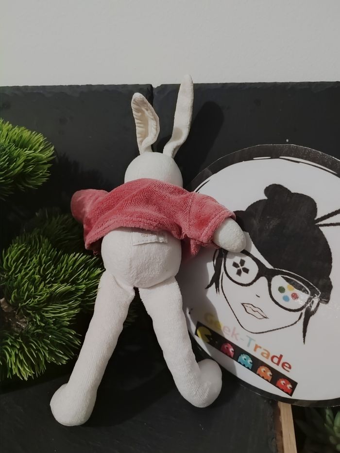 doudou peluche moulin roty martin mon lapin blanc rouge pull ancien Grelot D3204 - photo numéro 2