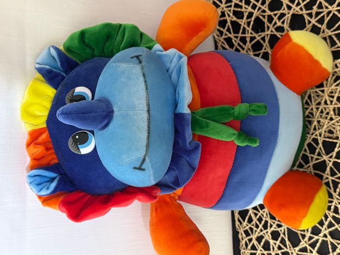 peluche dinosaure dragon rouge bleu orange grelot SUPERTOYS - photo numéro 2