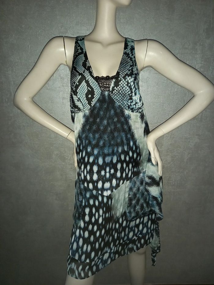 robe noire et bleu dentelle python léopard roberto cavalli taille 40