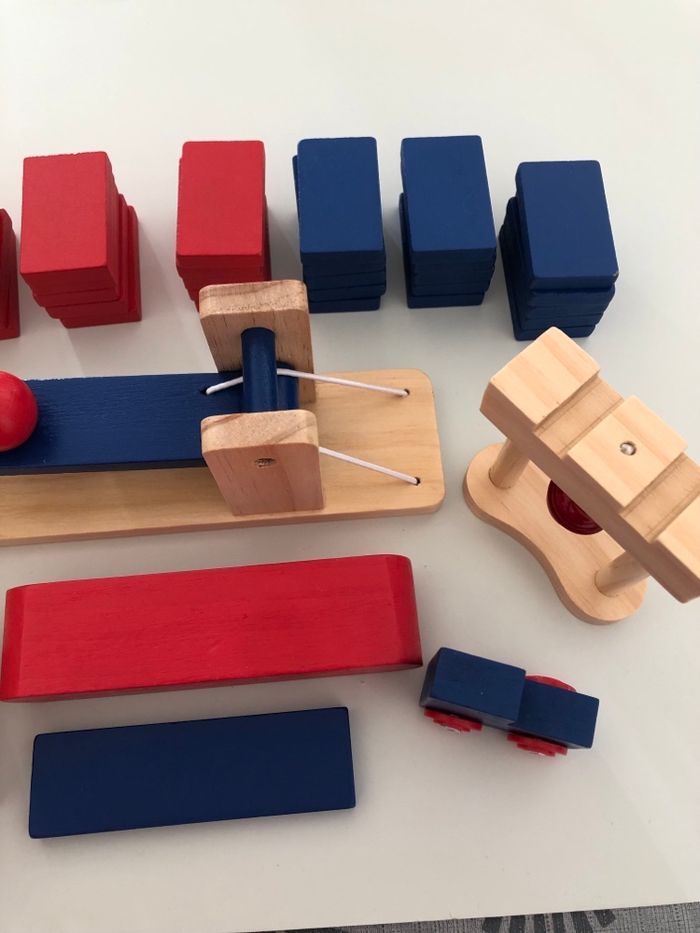Lot domino type expresse jeux jouet circuit  construction équilibre bois machine forme parcours éducatif - photo numéro 4