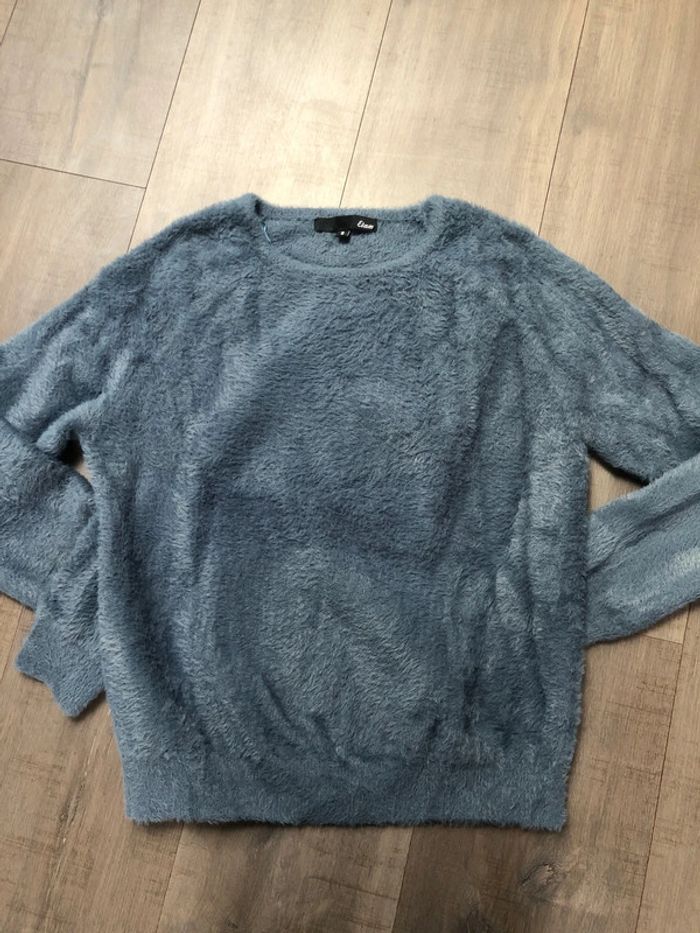 Pull col rond Etam bleu gris taille S duveteux