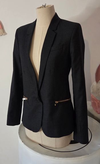 IKKS Blazer Femme 38 – Laine Vierge – Noir/Anthracite – Made in France – Excellent État