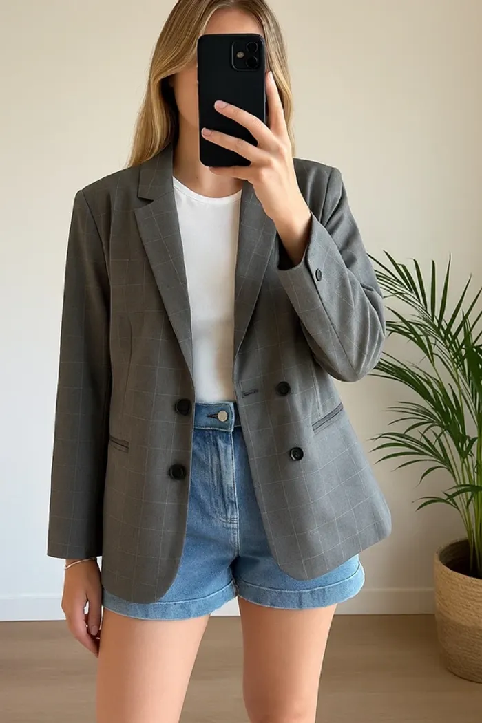 Veste blazer oversize gris à carreaux Weekday – Taille 38