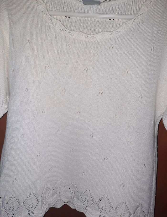 Pull sans manche ajouré blanc cassé - photo numéro 2