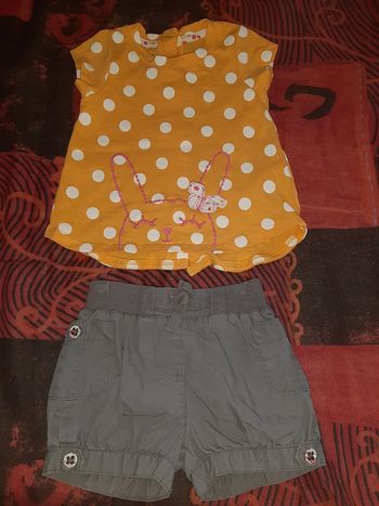 Joli Tee-shirt orange à pois + short gris 6mois