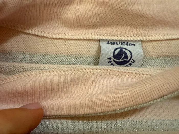 Petit Bateau - Marinière Rose & Grise Taille 4 ans/105 cm - photo numéro 3