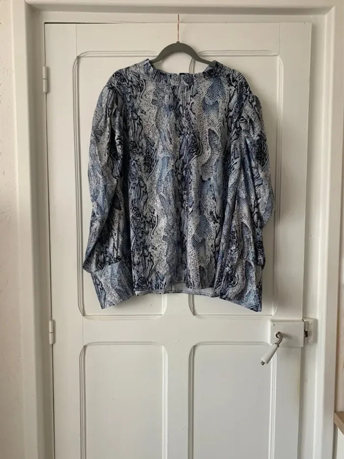 Blouse à manches longues bouffante python bleu femme - Taille 3XL Shein Curve