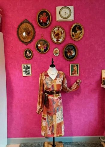 Robe midi à manches longues vintage faite main col V taille 44