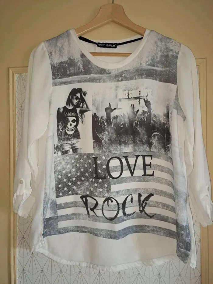 Blouse fille 16 ans 9u XS/S manches longues tbe blanche grise LPC Girls - photo numéro 3