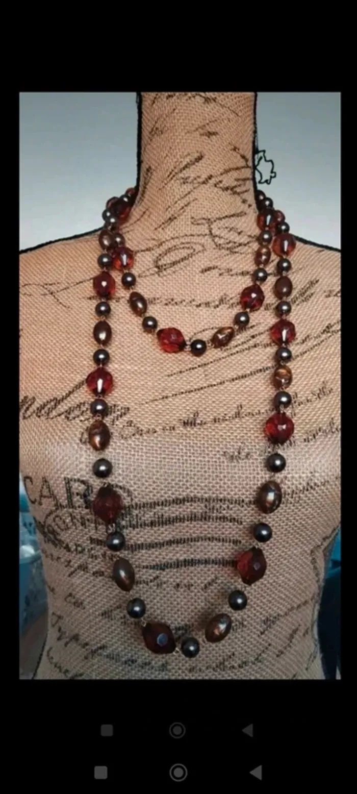 Collier perles fantaisie marron femme