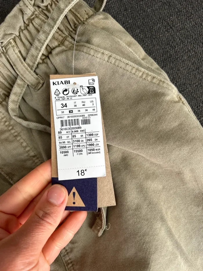 Pantalon femme en twil avec fine ceinture à nouer, neuf, taille 34 - photo numéro 3