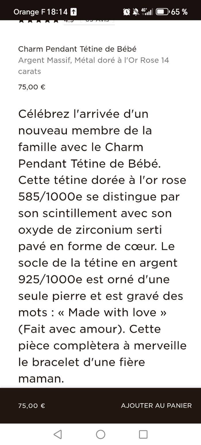 Bracelet Pandora avec Charm tétine - photo numéro 2