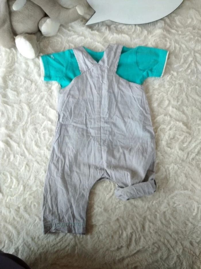 Ensemble (salopette (tee shirt) Garçon 6 mois Poisson Sous marin Tissaia 100% coton - photo numéro 8