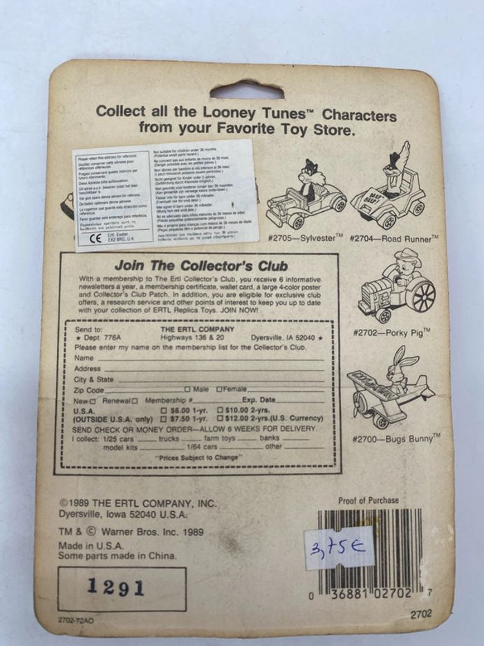 Porky pig looney tunes ertl 1989 - photo numéro 2