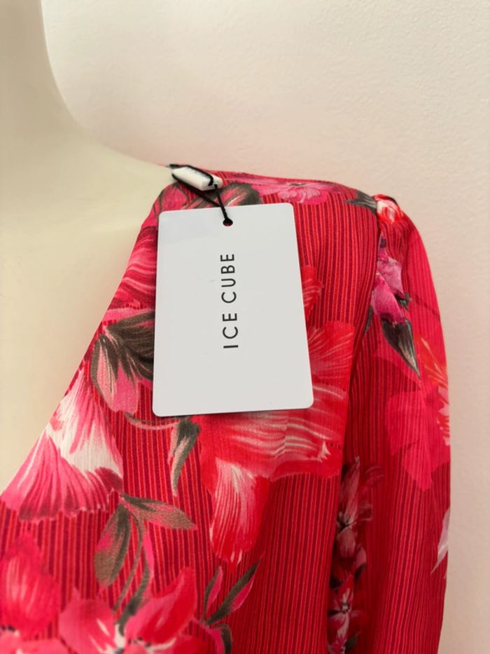 🌺Robe froncée manche 3/4 rose au motif fleuris Taille L/40🌺 - photo numéro 5
