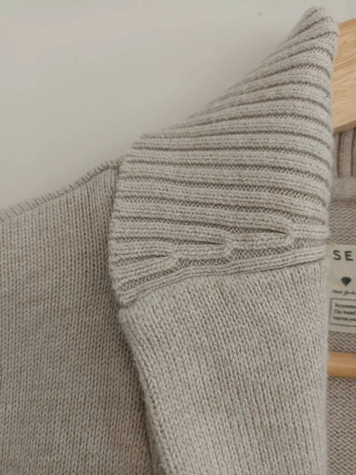Joli gilet cardigan en maille Selected Homme taille L beige - photo numéro 4