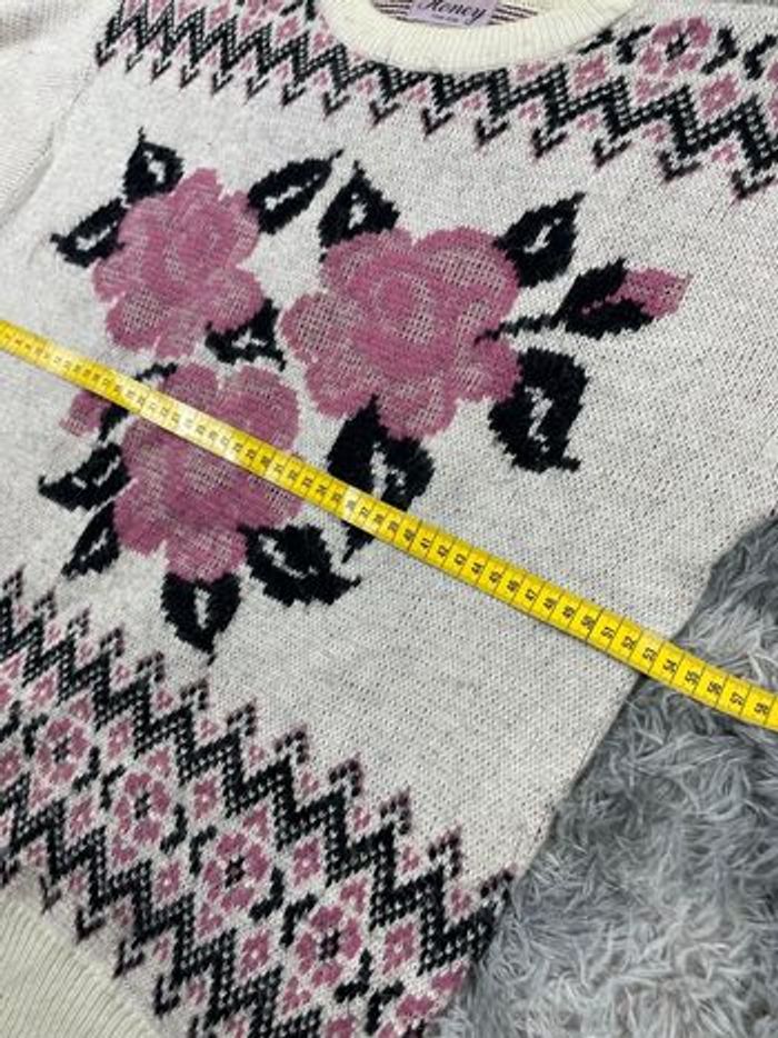 Pull D’hiver Honey Vintage 90s Femme M/M Blanc Fleuris - photo numéro 8