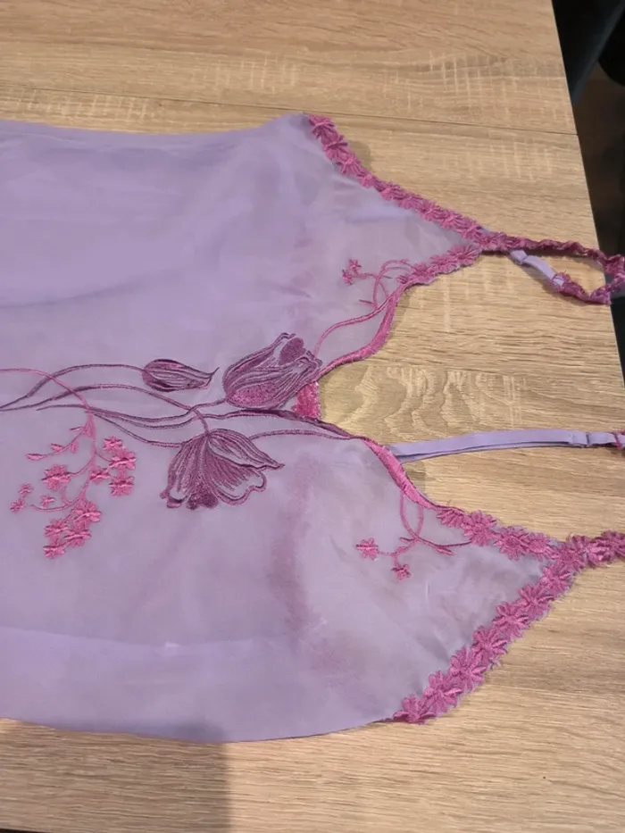 Nuisette voile brodée lilas - photo numéro 2