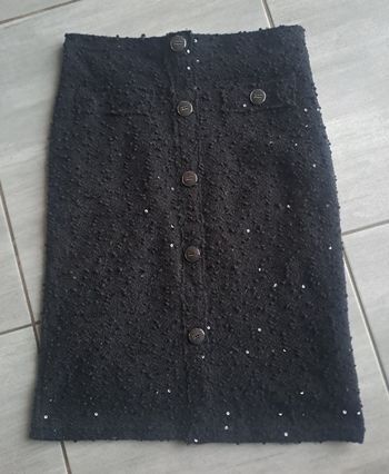 Jupe droite en Tweed à sequins noir Jus d'orange Paris