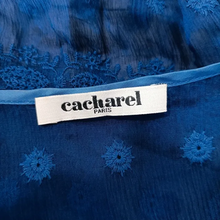 Blouse transparente bleue brodée en soie – Cacharel Paris T.38 A1159 - photo numéro 7
